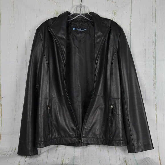 Kenneth Cole Reaction Black 100% Leather Jacket Size M - Picture 1 of 5